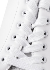 White lace on new sneaker  close up.