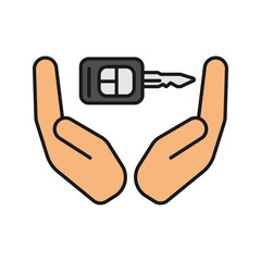 Open palms with car key color icon