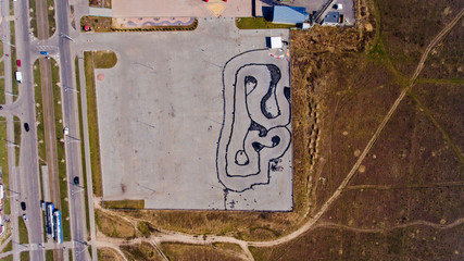 Aerial top view of the go-kart track.