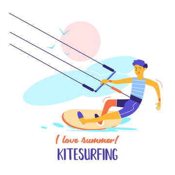 Kitesurfing. Vector illustration.