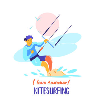 Kitesurfing. Vector illustration.