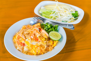 Pad Thai Stir fry noodles with eggs and shrimp popular Thailand's national dishes