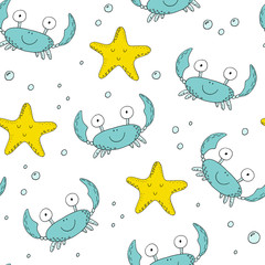 seamless pattern with cute crabs.