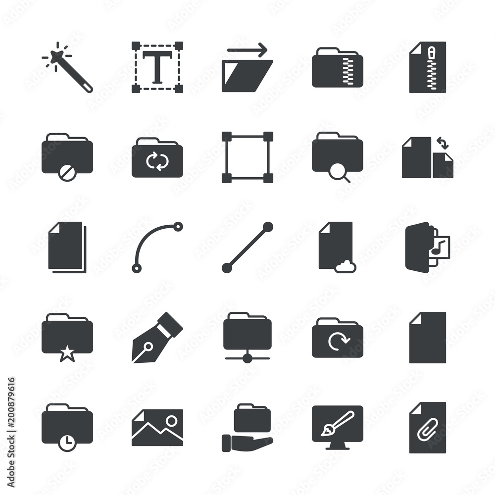 Poster modern simple set of folder, files, design vector fill icons. ..contains such icons as internet, pap