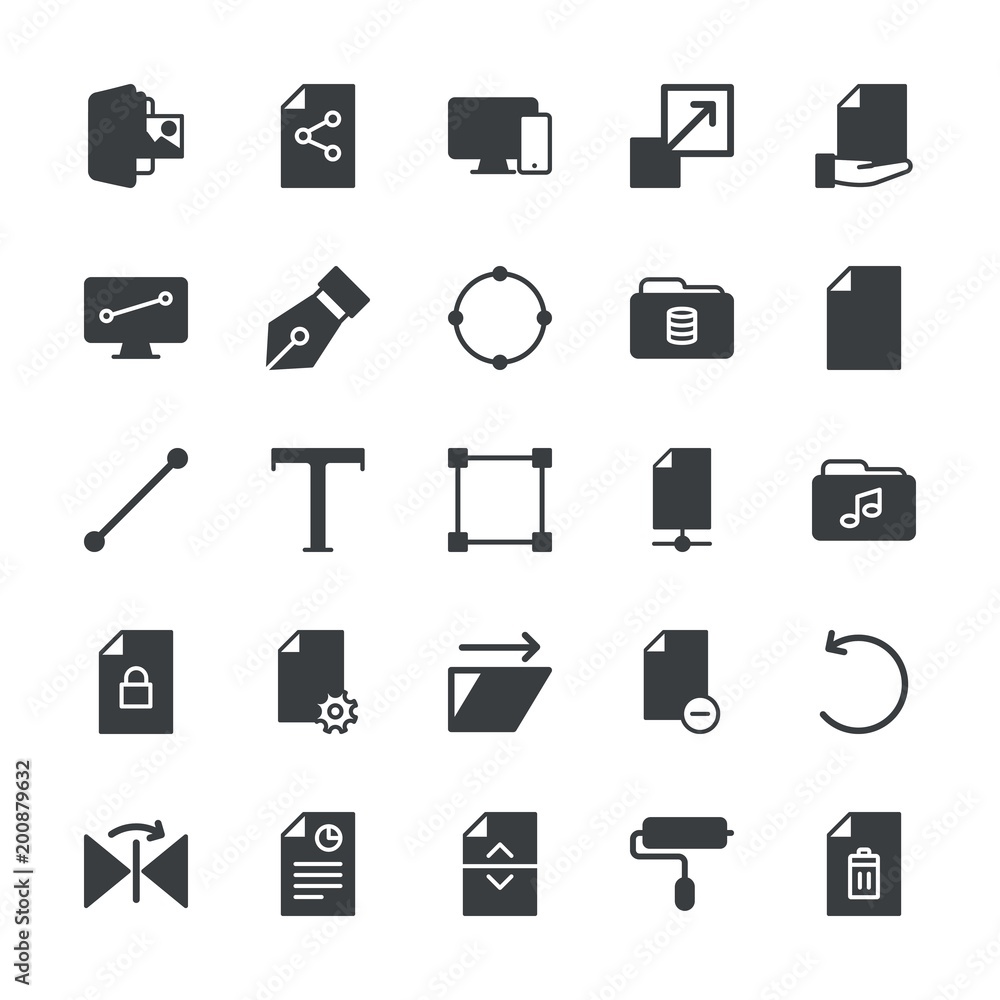 Poster modern simple set of folder, files, design vector fill icons. ..contains such icons as document, fil