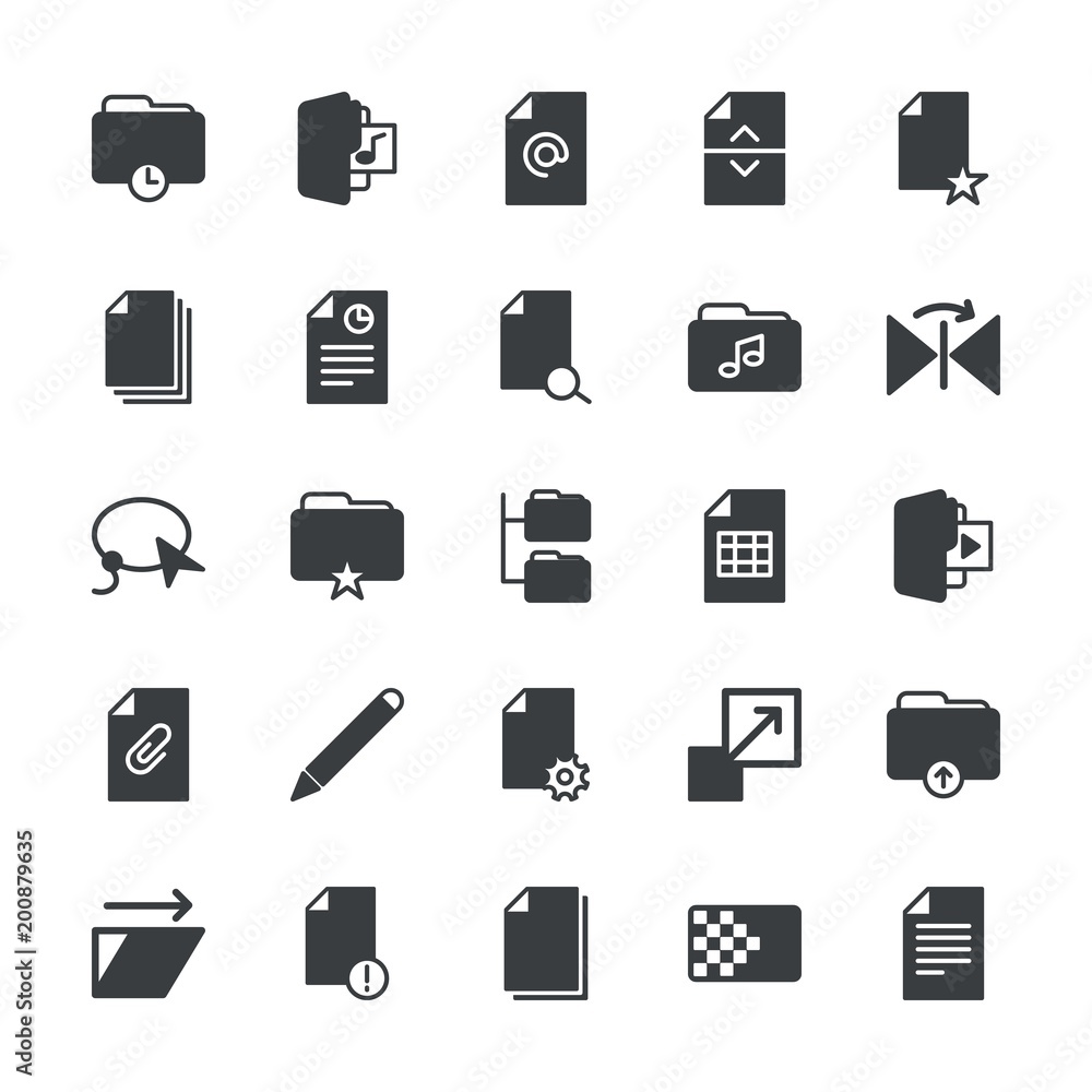 Poster modern simple set of folder, files, design vector fill icons. ..contains such icons as time, file, s