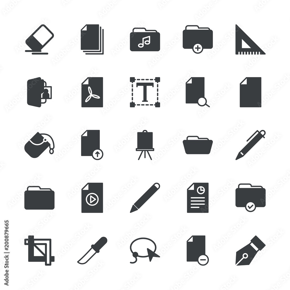 Poster modern simple set of folder, files, design vector fill icons. ..contains such icons as paragraph, er
