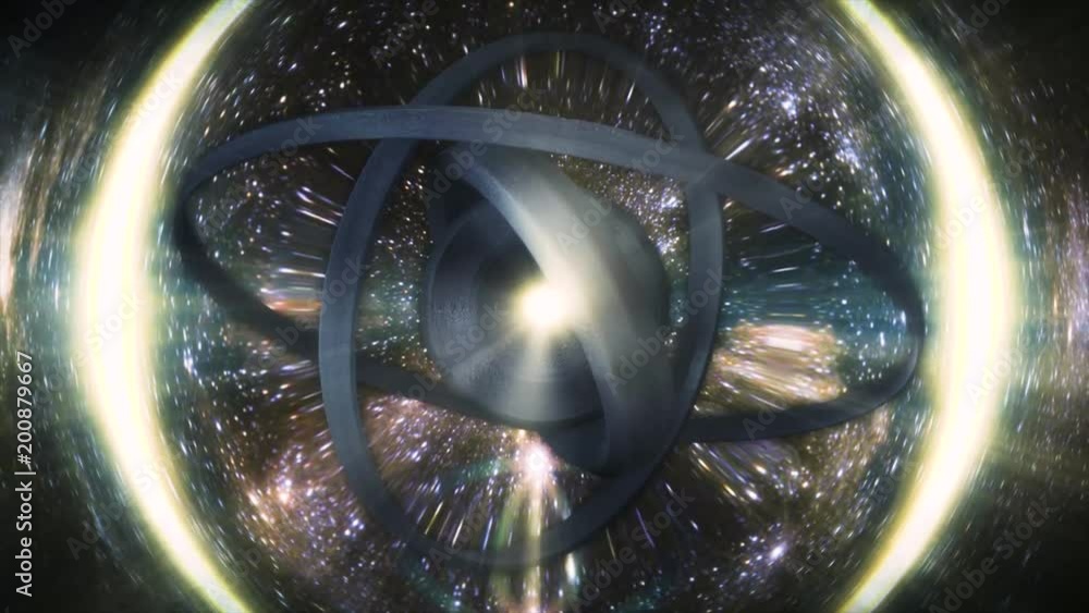 Poster black hole time warp. spinning space vortex. seamless colorful abstract animation hole path in parti