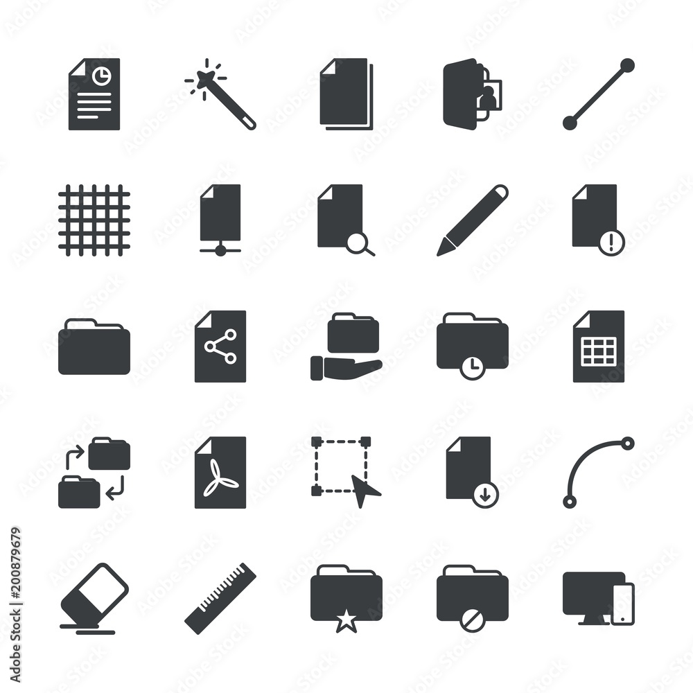Poster modern simple set of folder, files, design vector fill icons. ..contains such icons as magician, tab