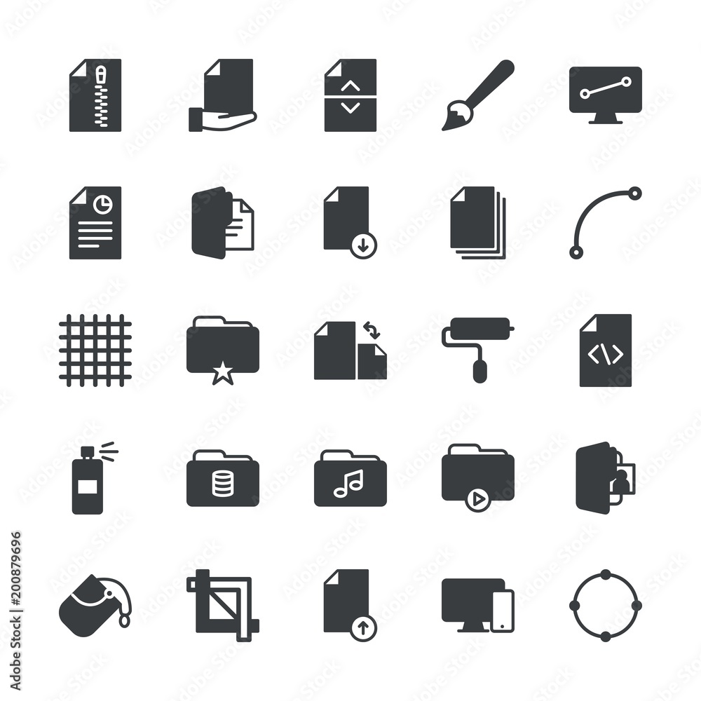 Poster modern simple set of folder, files, design vector fill icons. ..contains such icons as web, tablet, 
