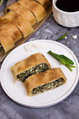 Pie or strudel with spinach and feta cheese