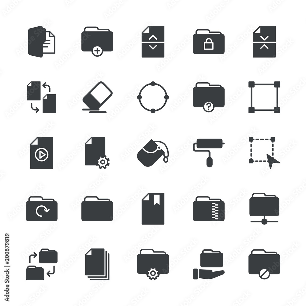 Poster modern simple set of folder, files, design vector fill icons. ..contains such icons as icon, sign, z