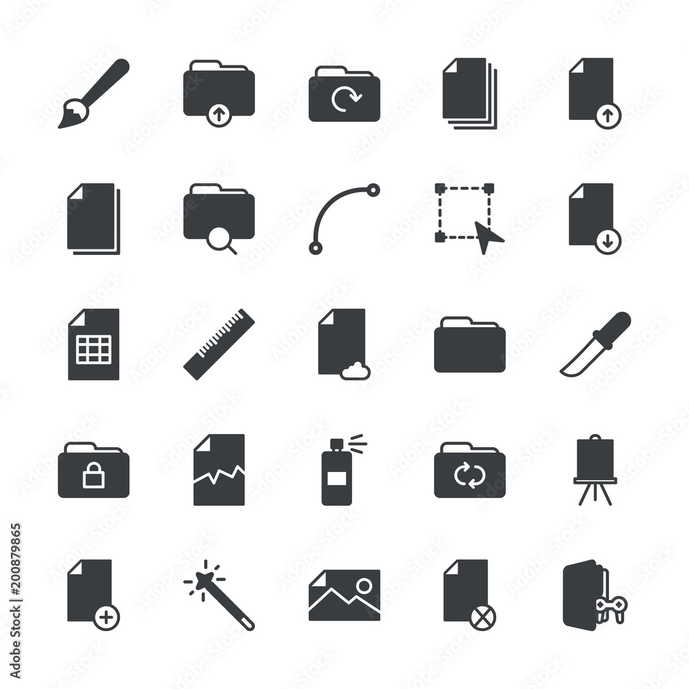 Poster modern simple set of folder, files, design vector fill icons. ..contains such icons as illustration,