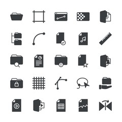 Modern Simple Set of folder, files, design Vector fill Icons. ..Contains such Icons as abstract,  folder, music,  background,  blank,  wave and more on white background. Fully Editable. Pixel Perfect.