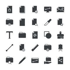Modern Simple Set of folder, files, design Vector fill Icons. ..Contains such Icons as folder, internet,  upload,  color,  search, search and more on white background. Fully Editable. Pixel Perfect.