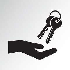 Hand and bunch of keys. Black silhouette. Vector illustration