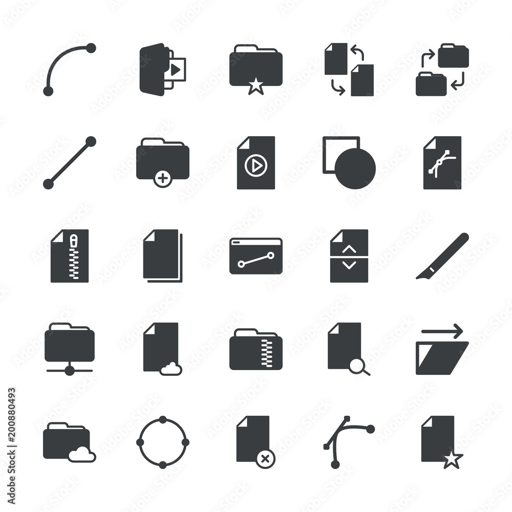 Poster modern simple set of folder, files, design vector fill icons. ..contains such icons as line, file, b