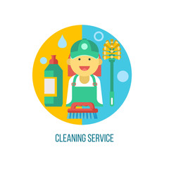 Cleaning service. Vector illustration, emblem.