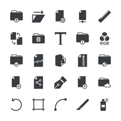 Modern Simple Set of folder, files, design Vector fill Icons. ..Contains such Icons as  vector,  upload,  sign, change, rotation, grid, ink and more on white background. Fully Editable. Pixel Perfect.