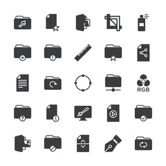 Modern Simple Set of folder, files, design Vector fill Icons. ..Contains such Icons as  text,  information, office, anchor,  white,  sign and more on white background. Fully Editable. Pixel Perfect.