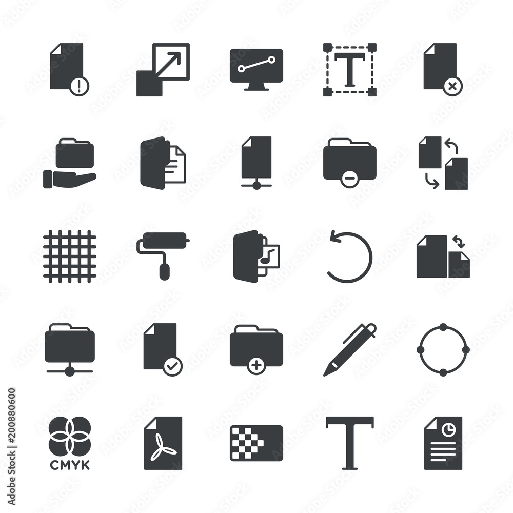 Aufkleber modern simple set of folder, files, design vector fill icons. ..contains such icons as white, write,