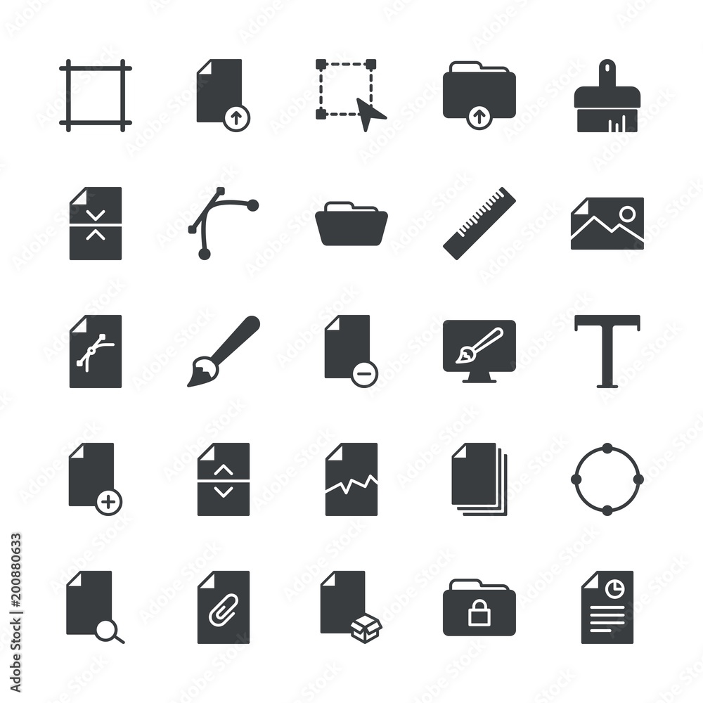 Poster modern simple set of folder, files, design vector fill icons. ..contains such icons as white, paper,