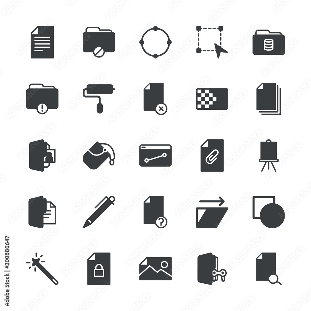 Poster modern simple set of folder, files, design vector fill icons. ..contains such icons as modern, magic