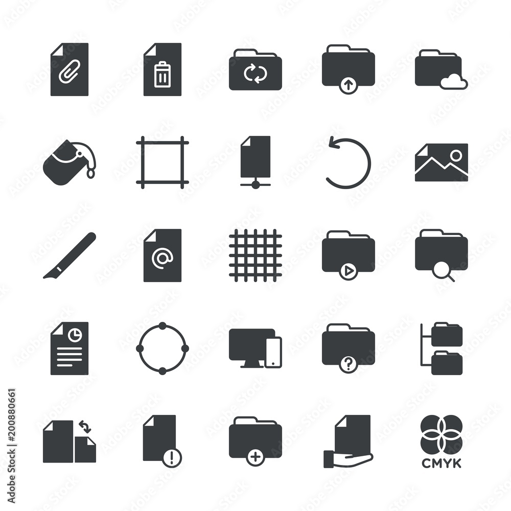 Poster modern simple set of folder, files, design vector fill icons. ..contains such icons as isolated, buc