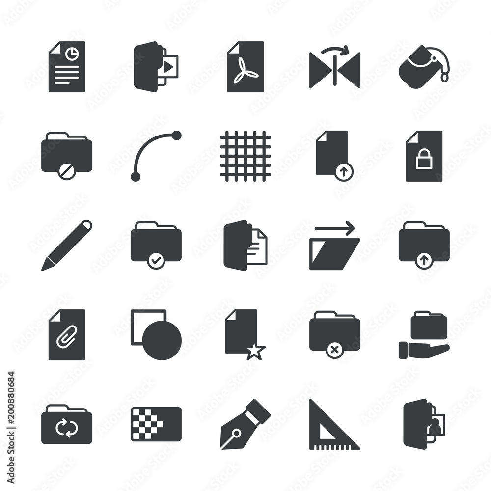 Poster modern simple set of folder, files, design vector fill icons. ..contains such icons as concept, remo