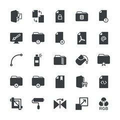 Modern Simple Set of folder, files, design Vector fill Icons. ..Contains such Icons as  color,  enlargement,  publish,  dirty,  game, file and more on white background. Fully Editable. Pixel Perfect.