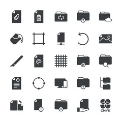 Modern Simple Set of folder, files, design Vector fill Icons. ..Contains such Icons as  isolated,  bucket,  print,  information, mail, file and more on white background. Fully Editable. Pixel Perfect.