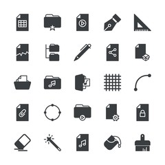 Modern Simple Set of folder, files, design Vector fill Icons. ..Contains such Icons as  color,  home,  erase, star,  vector,  isolated, pen and more on white background. Fully Editable. Pixel Perfect.