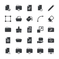 Modern Simple Set of folder, files, design Vector fill Icons. ..Contains such Icons as  folder,  color, line,  illustration,  vector,  ink and more on white background. Fully Editable. Pixel Perfect.