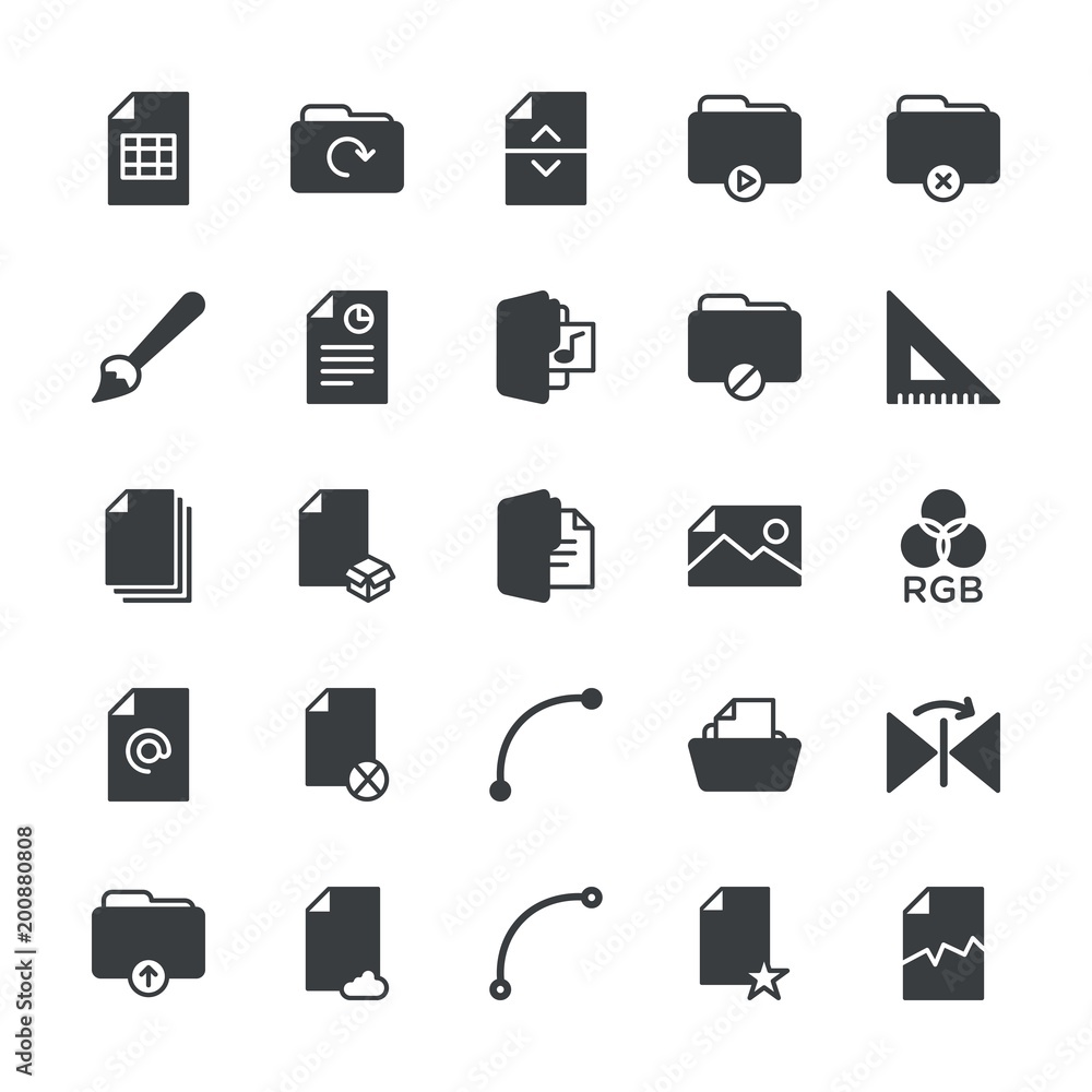 Poster modern simple set of folder, files, design vector fill icons. ..contains such icons as white, horizo