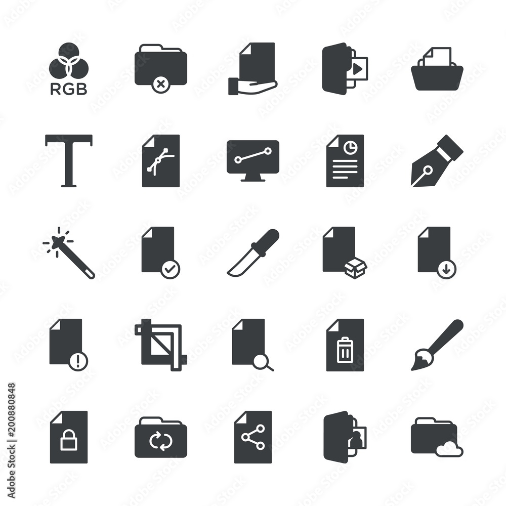 Poster modern simple set of folder, files, design vector fill icons. ..contains such icons as background, d