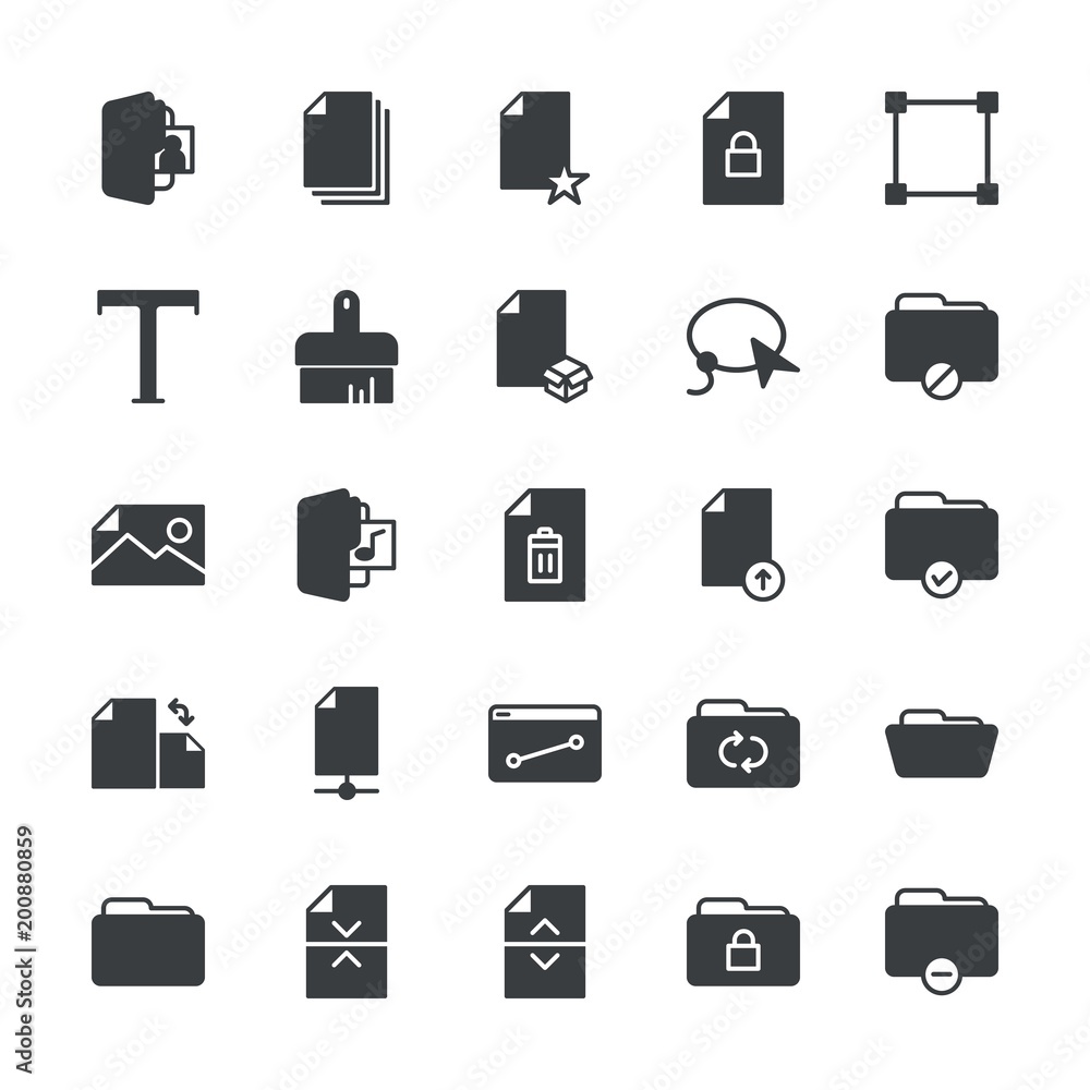 Poster modern simple set of folder, files, design vector fill icons. ..contains such icons as brush, busine