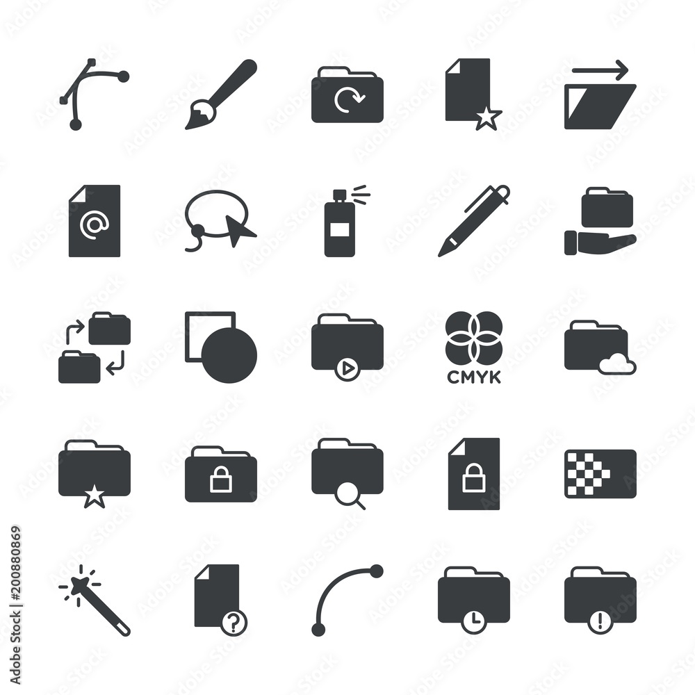 Poster modern simple set of folder, files, design vector fill icons. ..contains such icons as brush, gradie