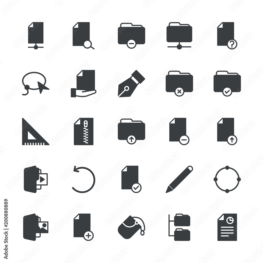 Poster modern simple set of folder, files, design vector fill icons. ..contains such icons as choice, desig