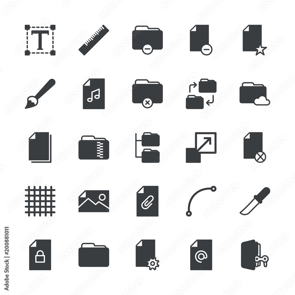 Poster modern simple set of folder, files, design vector fill icons. ..contains such icons as office, busin