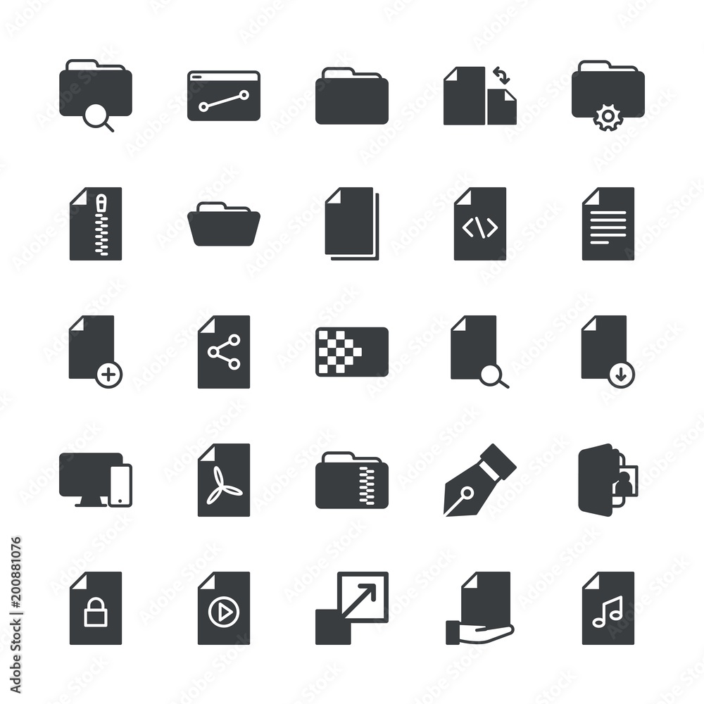 Poster modern simple set of folder, files, design vector fill icons. ..contains such icons as document, ope