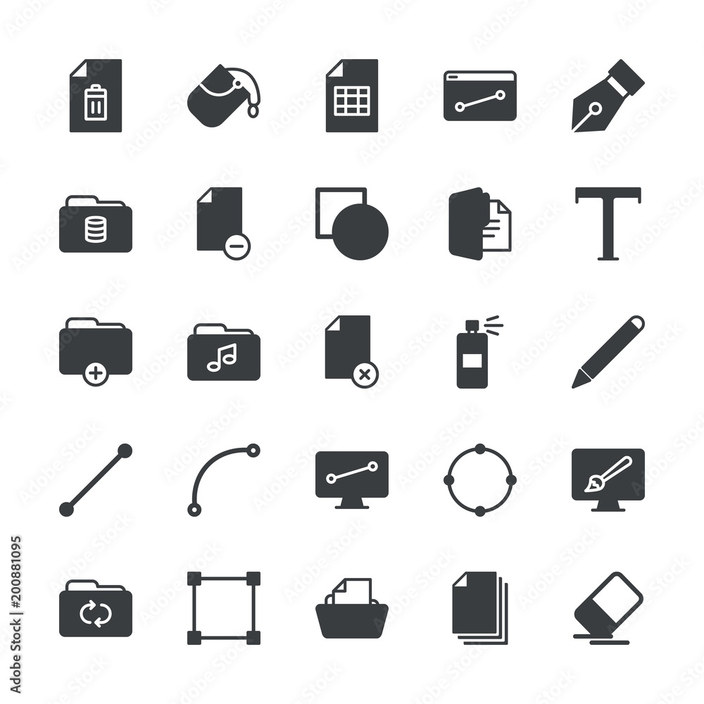 Poster modern simple set of folder, files, design vector fill icons. ..contains such icons as illustration,