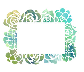 Frame of watercolor succulents with a top view on a white background. Vector template for invitation, greeting card and your creativity