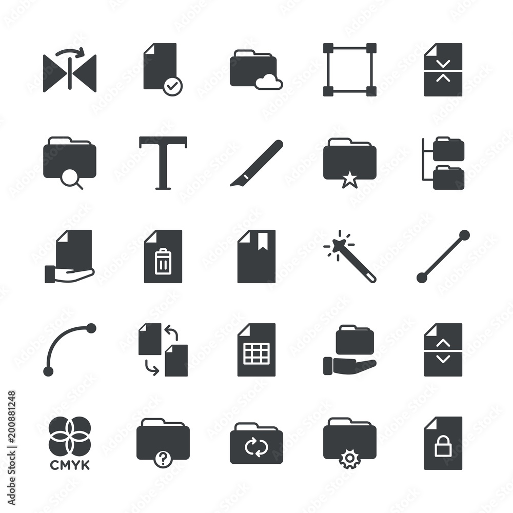 Poster modern simple set of folder, files, design vector fill icons. ..contains such icons as web, file, co