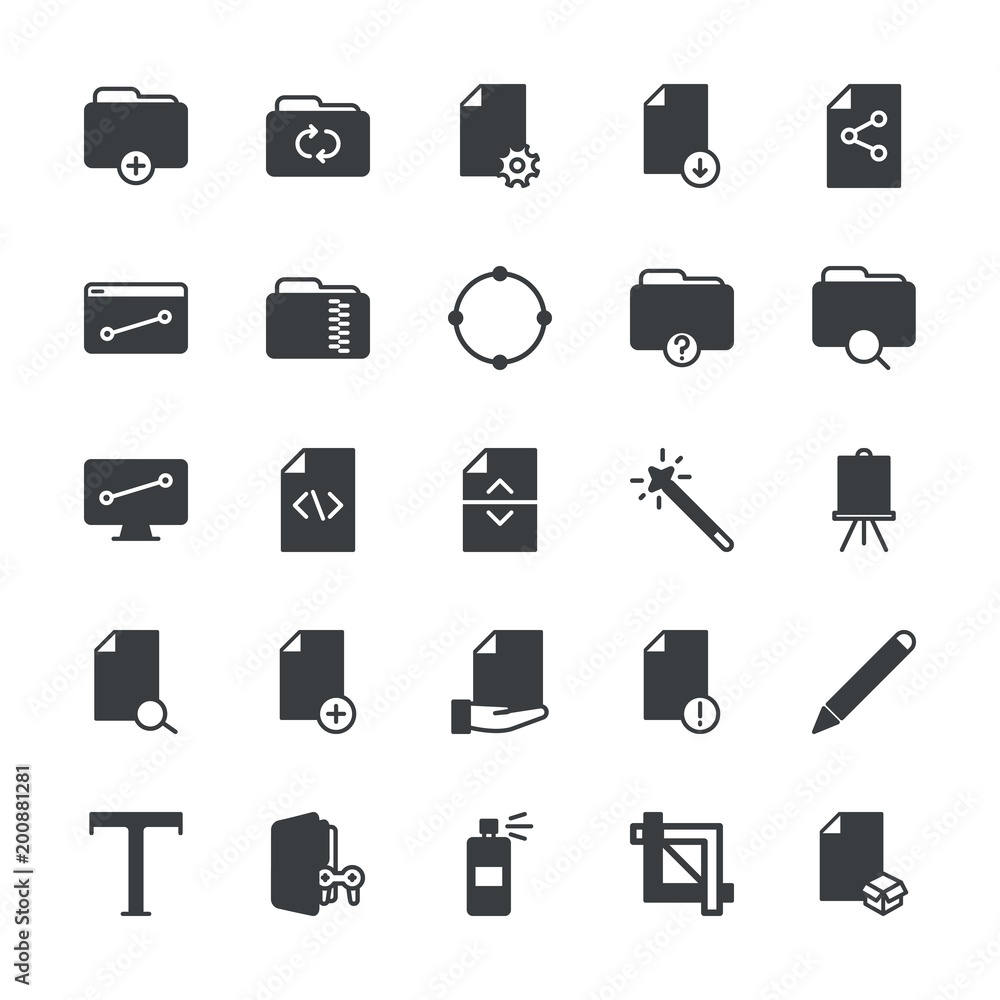 Poster modern simple set of folder, files, design vector fill icons. ..contains such icons as download, dir