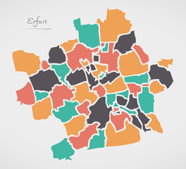 Erfurt Map with boroughs and modern round shapes