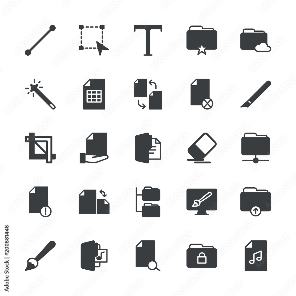 Poster modern simple set of folder, files, design vector fill icons. ..contains such icons as internet, wor