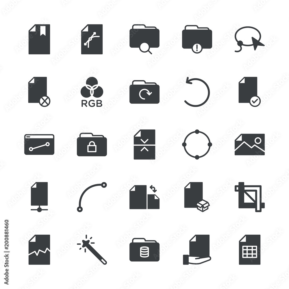 Poster modern simple set of folder, files, design vector fill icons. ..contains such icons as symbol, wand,