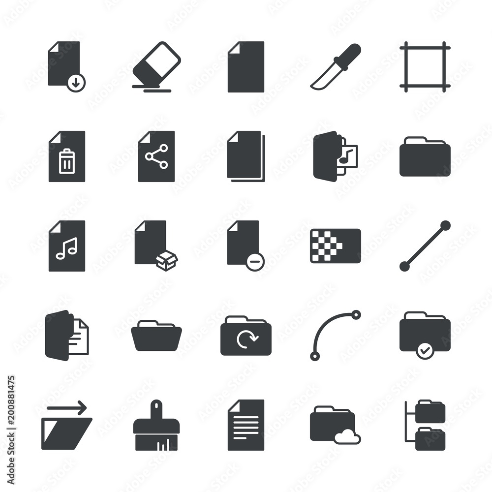 Poster modern simple set of folder, files, design vector fill icons. ..contains such icons as equipment, ru