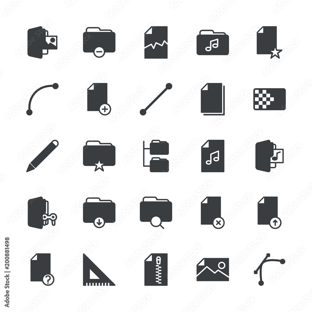 Poster modern simple set of folder, files, design vector fill icons. ..contains such icons as business, tri