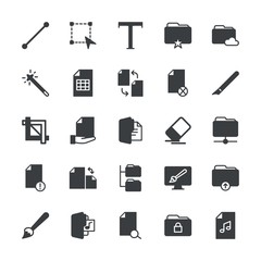 Modern Simple Set of folder, files, design Vector fill Icons. ..Contains such Icons as  internet,  work,  brush,  color,  graphic,  icon and more on white background. Fully Editable. Pixel Perfect.